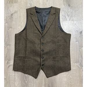 Voboom Vest Men M Brown Wool Herringbone Pattern Waistcoat Cinch Back Cowboy
